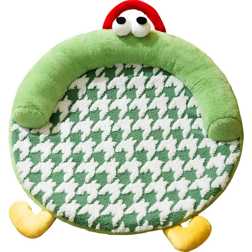 [25-year-old new pre-sale] Pet cat bed dog bed funny houndstooth pattern cushion, autumn and winter thickened, warm, neck-protecting bed