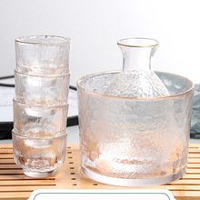 日式锤目纹清酒壶白酒杯套装透明和风酒具家用玻璃一壶四杯温酒缸