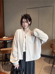 2025新款纯色长袖早秋卫衣短外套女秋款设计感宽松开衫休闲上衣