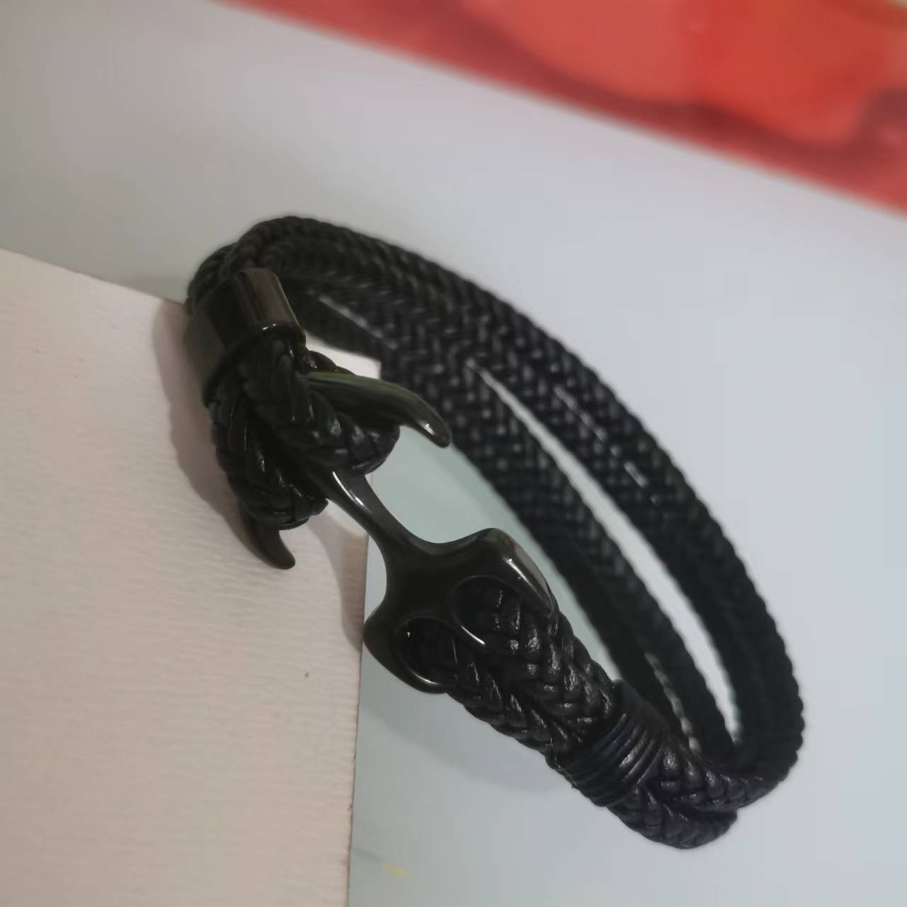 Black woven bracelet stainless steel