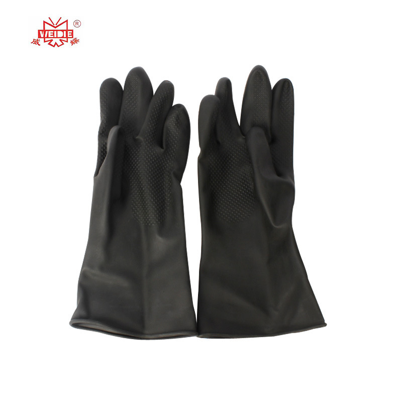 青岛【威蝶】工业专用 黑白双色加厚乳胶手套 31cm耐酸碱手套