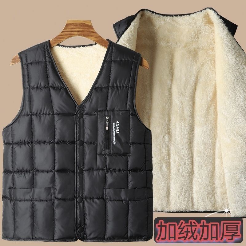 Men's down Cotton Warm Vest for Dad, Large Size Autumn and Winter Lamb Wool Thickened Vest for Middle-Aged and Elderly