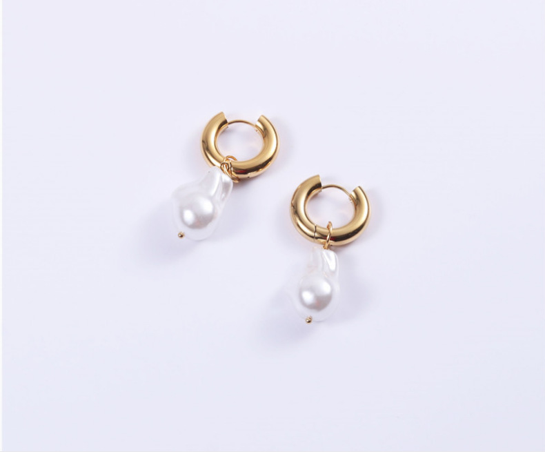304 Stainless Steel Material Geometric Pattern 1 Pair Retro Geometric Inlay 304 Stainless Steel Baroque Pearl Drop Earrings