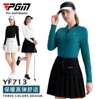 PGM高尔夫服装女装女长袖上衣百褶短裙高弹保暖运动长袖T恤服装