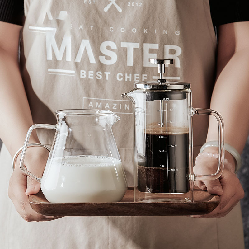 Olla de presión francesa de café de doble capa transfronteriza con filtro de café casero escalado con cafetera de punzante de mano Mocha resistente al calor