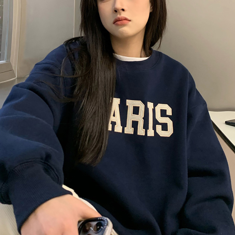 Velvet Loose Casual Sweatshirt Women's Autumn and Winter Outwear Vintage Long-Sleeved Bottoming Shirt Top Export Korean Women's Clothing