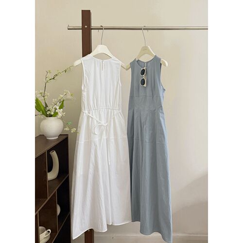Minimalist casual sleeveless vest dress, women's dress, 2026 summer French-style waist, simple long dress, all-match