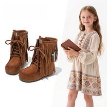 女童靴子儿童流苏马丁靴2025新款秋冬季女孩大童中筒复古软底皮靴