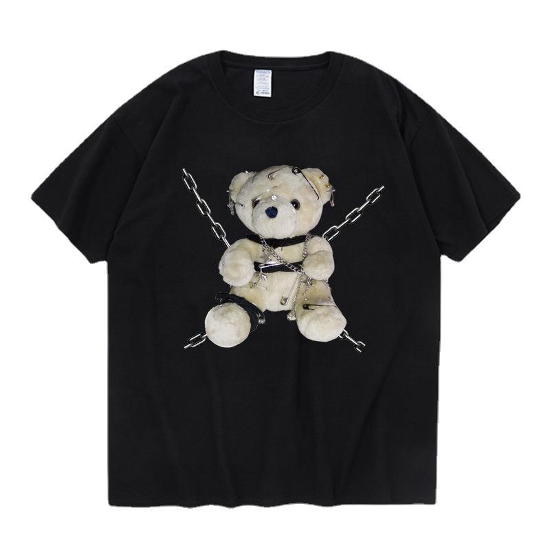 FH vyriški drabužiai | Vasarinis Harajuku meškiuko trumpų rankovių bodis, vyriškas ir moteriškas laisvas medvilninis apvalios iškirptės pusrankovės poroms_voghion.com