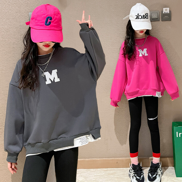 女童加絨衛衣2023新款兒童裝洋氣時髦秋裝大童網紅秋冬款加厚上衣