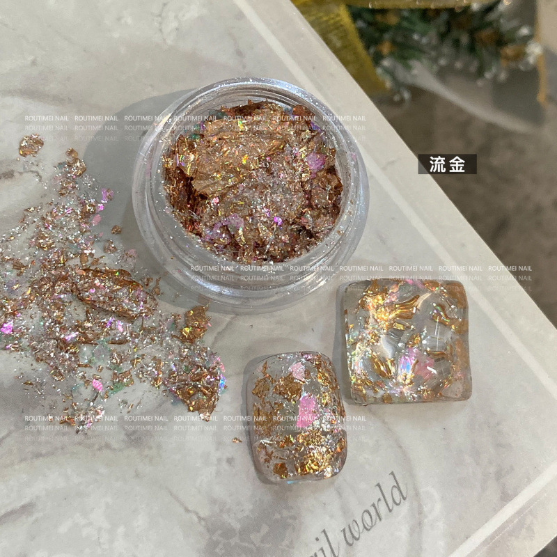 梦幻冰晶高光欧泊云锦粉 香槟金箔纸美甲 超闪超薄贴合日系装饰金|undefined