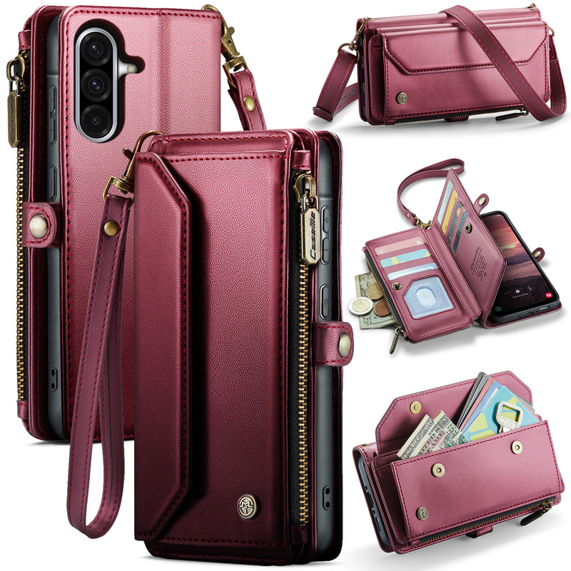 Suitable for Samsung A56 Mobile Phone Case, Galaxy A57 Multifunctional Wallet Leather Case, A17 Lanyard Zipper Protective Case, A36