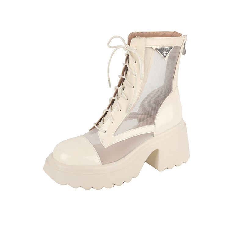 Boot Martin đục lỗ da thật đế dày thoáng khí mùa hè cho nữ — Màu đen, Màu trắng be chi tiết 13