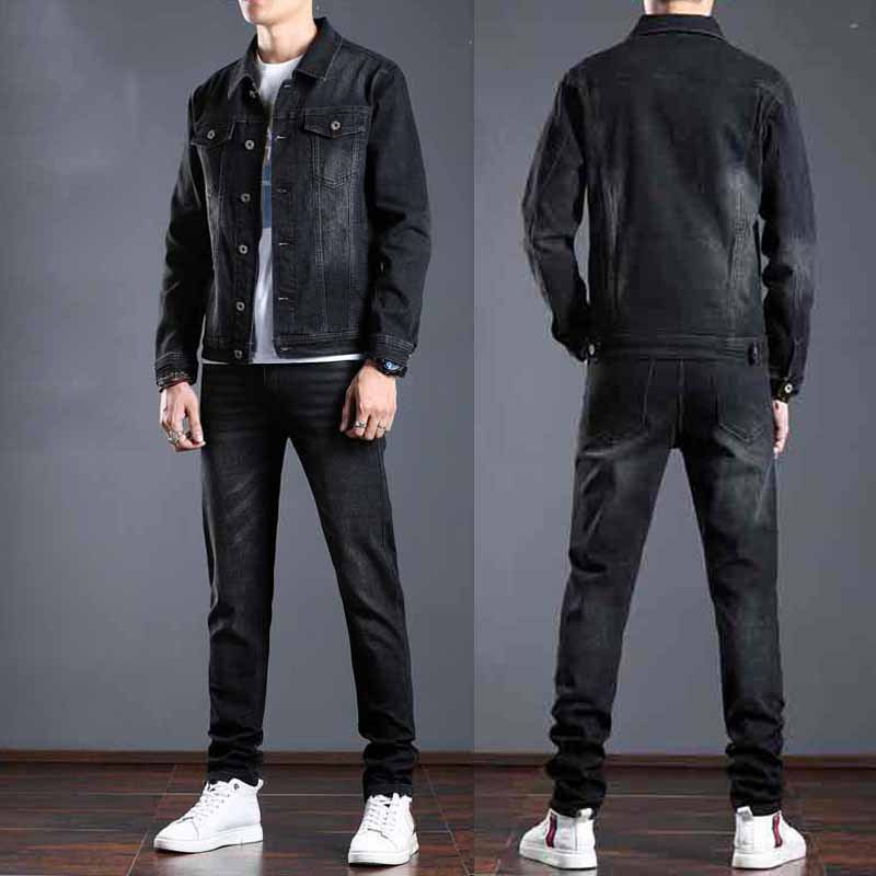 Traje de mezclilla traje de dos piezas para hombre Primavera y otoño 2023 nueva chaqueta de abrigo pantalones superiores ropa de hombre elástica de moda