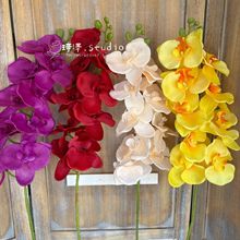 9头蝴蝶兰单枝仿真花 婚庆地排路引插花商场家居装饰花篮道具假花