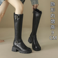 长筒靴子女靴秋冬内增高不过膝后拉链厚底小个子高筒骑士靴女长靴