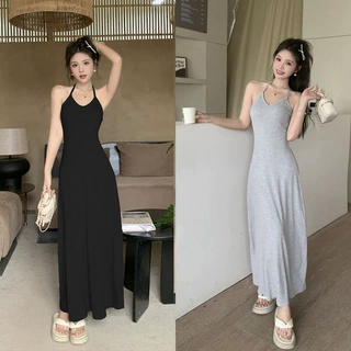 薄款外搭收腰垂坠感挂脖露背吊带连衣裙女夏季2025新款时尚包臀裙