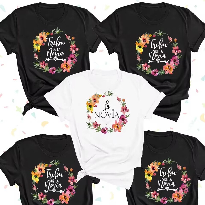 Wedding Party La Novia Team Bride Print Bachelorette T-Shirt Casual Women's Basic O-Neck Girls' T-Shirt Wedding Party La Novia Team Bride Print Bachelorette T-Shirt Casual Women's Basic O-Neck Girls' T-Shirt