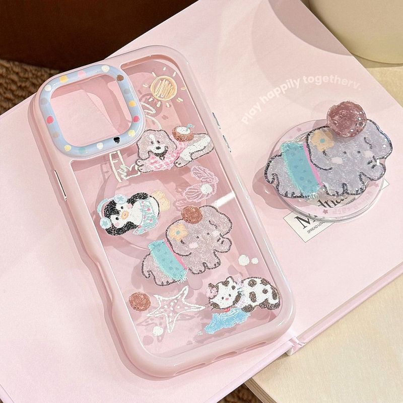 磁気吸引 16ProMax iPhone15 に適したかわいい回転象ホルダー Apple 14 携帯電話ケース 13 アクリル|undefined