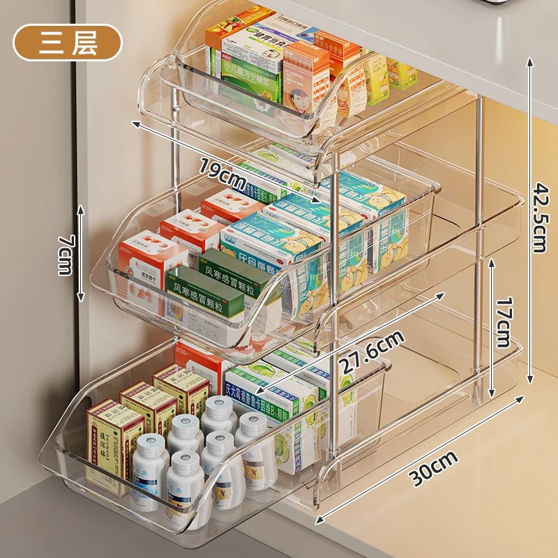 Caja de Almacenamiento de Medicamentos Tipo Cajón de Plástico PET, A prueba de humedad, para Escritorio y Hogar