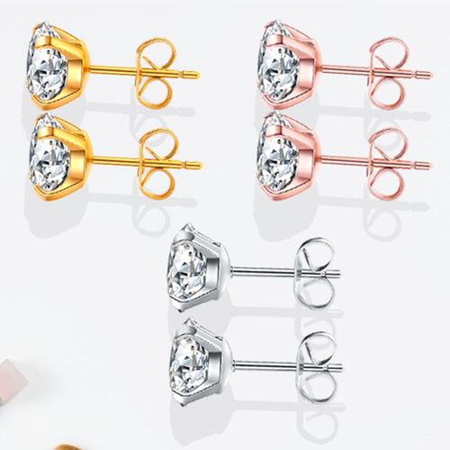 Korean simple four-claw zircon earrings, stainless steel earrings, butterfly buckle earrings, titanium steel piercing jewelry, ear bone nails