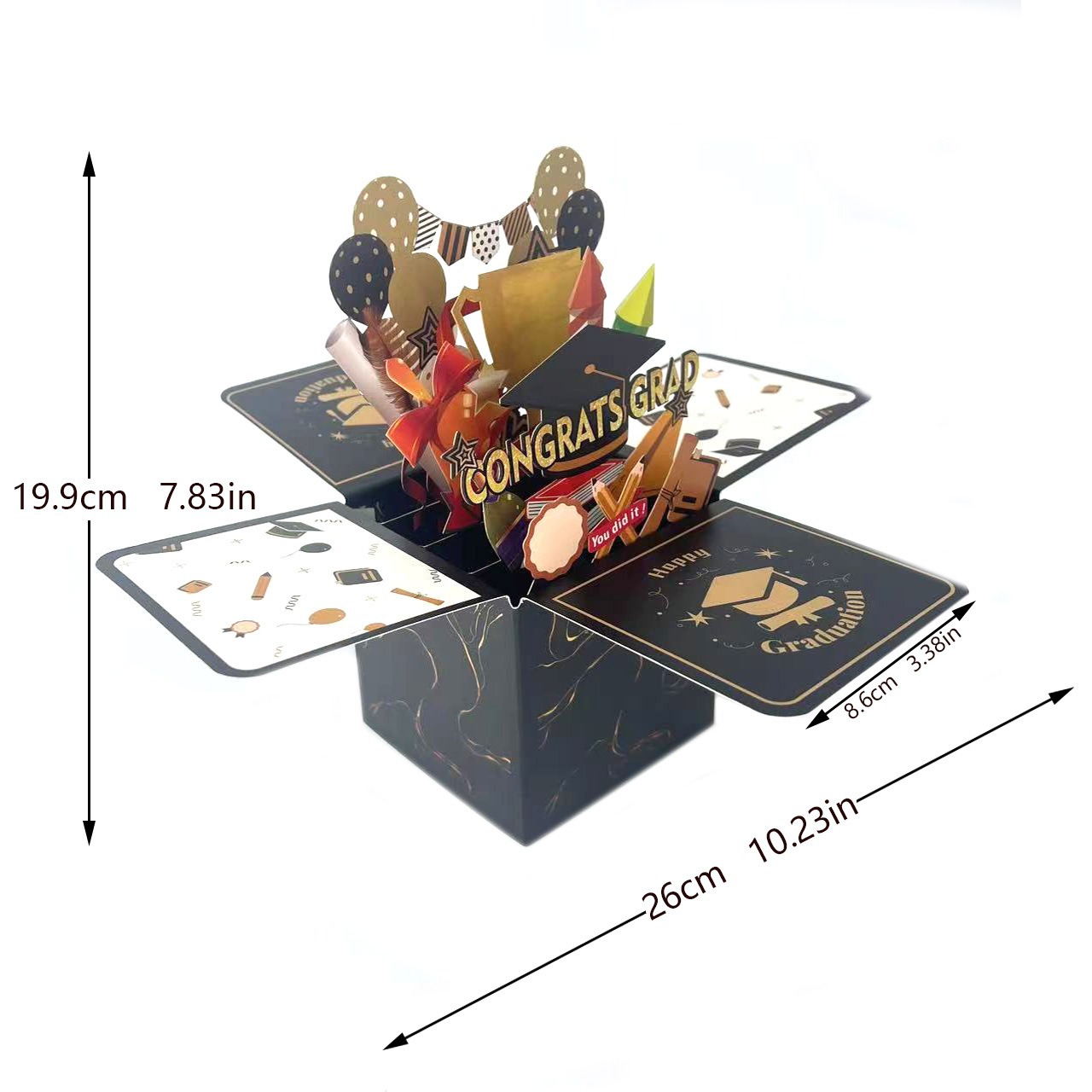 블랙 골드 졸업 3 차원 상자; 사양은 사용자 정의 할 수 있습니다