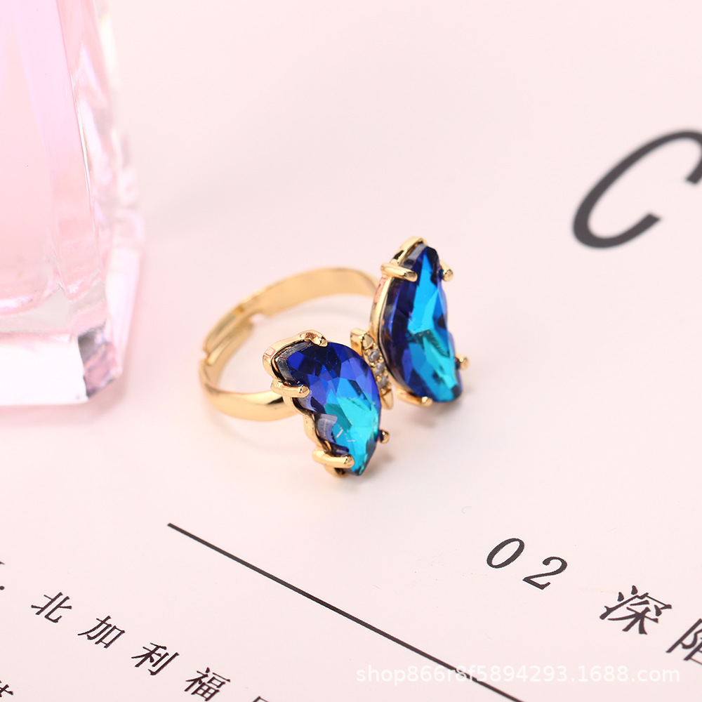 Venta caliente transfronteriza 18K oro real electrochapado circón mariposa anillo ajustable abierto personalidad femenina INS Mori pulsera