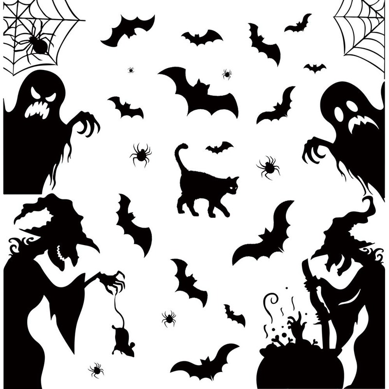 新しいハロウィンウィンドウステッカー魔女シルエットガラス窓装飾ステッカー黒猫コウモリホリデーウォールステッカーpvc自己粘着|undefined