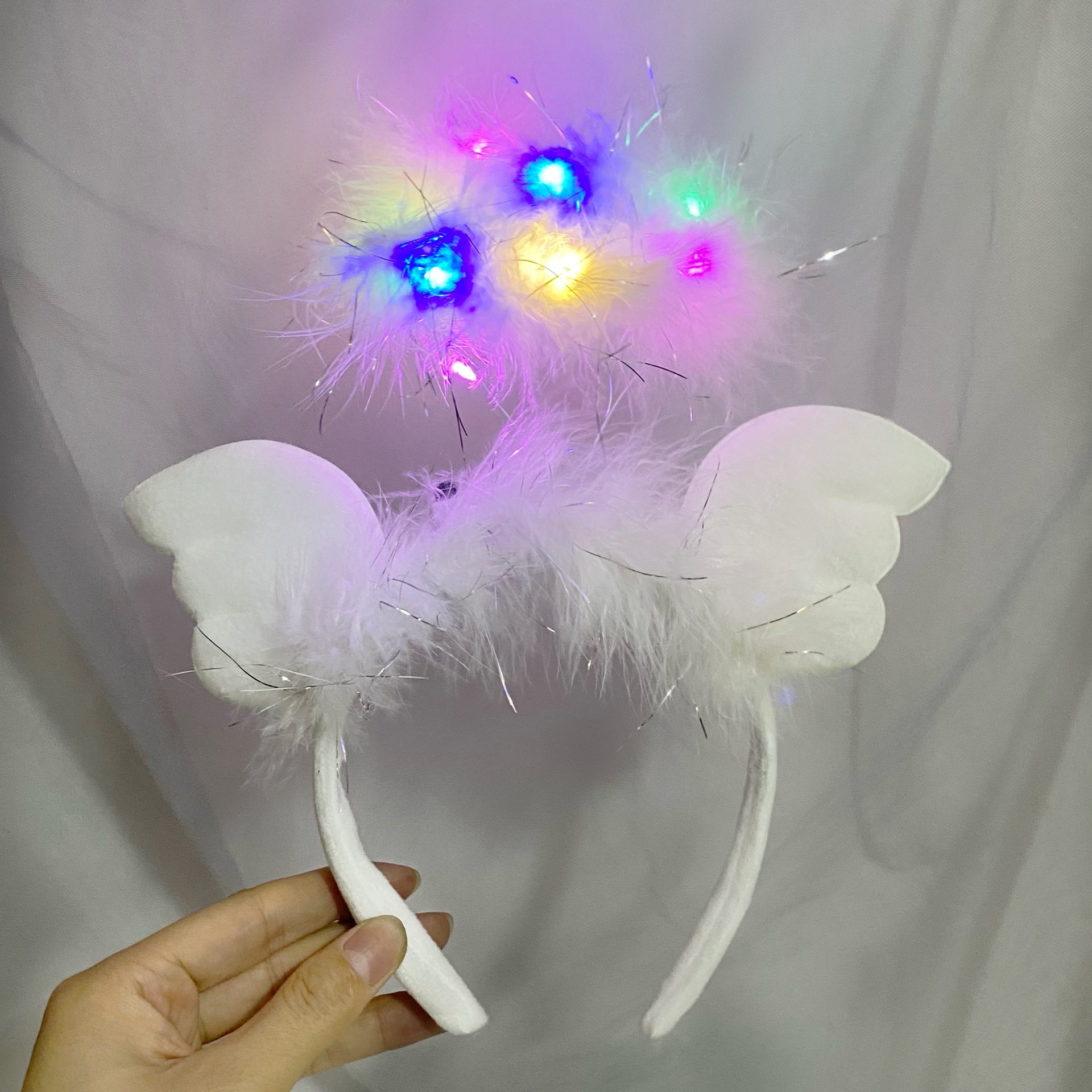 Nueva diadema con orejas de conejo de plumas con luces intermitentes, accesorio para la cabeza súper brillante, horquilla luminosa, popular en atracciones turísticas y puestos callejeros, venta al por mayor.