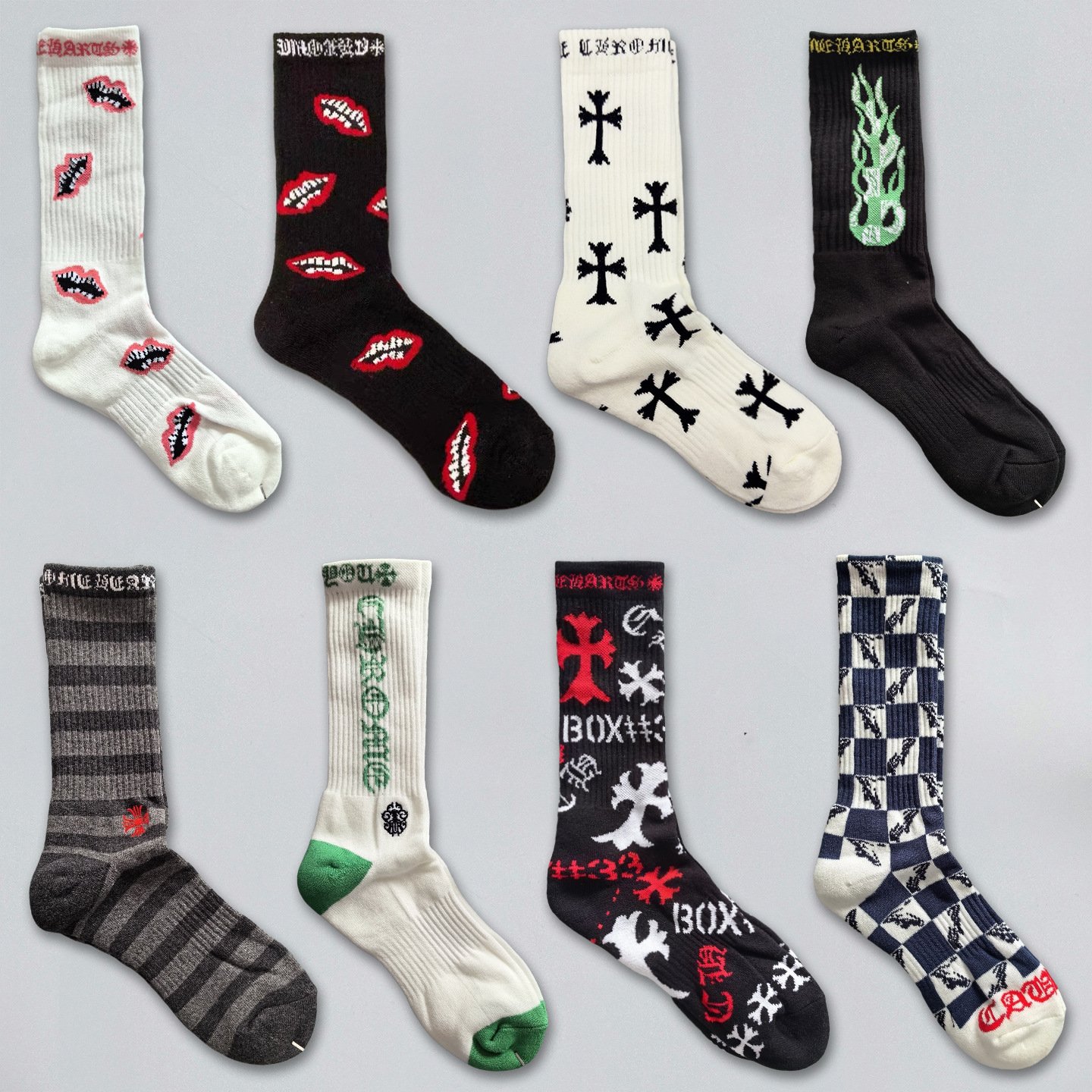 Crowe Love Socks Graffiti Red Lips Striped Letters Towel Bottom Unisex Mid-Calf Sports Socks Street Style Couple Version