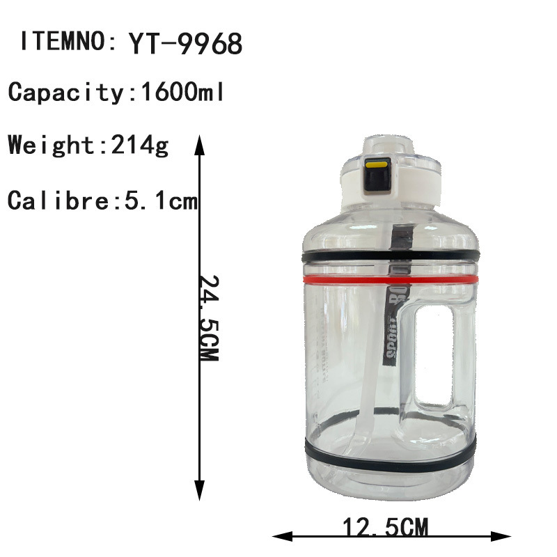 Verano nuevo hervidor de fitness deportivo de gran capacidad con tapa elástica de una tecla taza de paja simple botella de agua al aire libre 1600ml