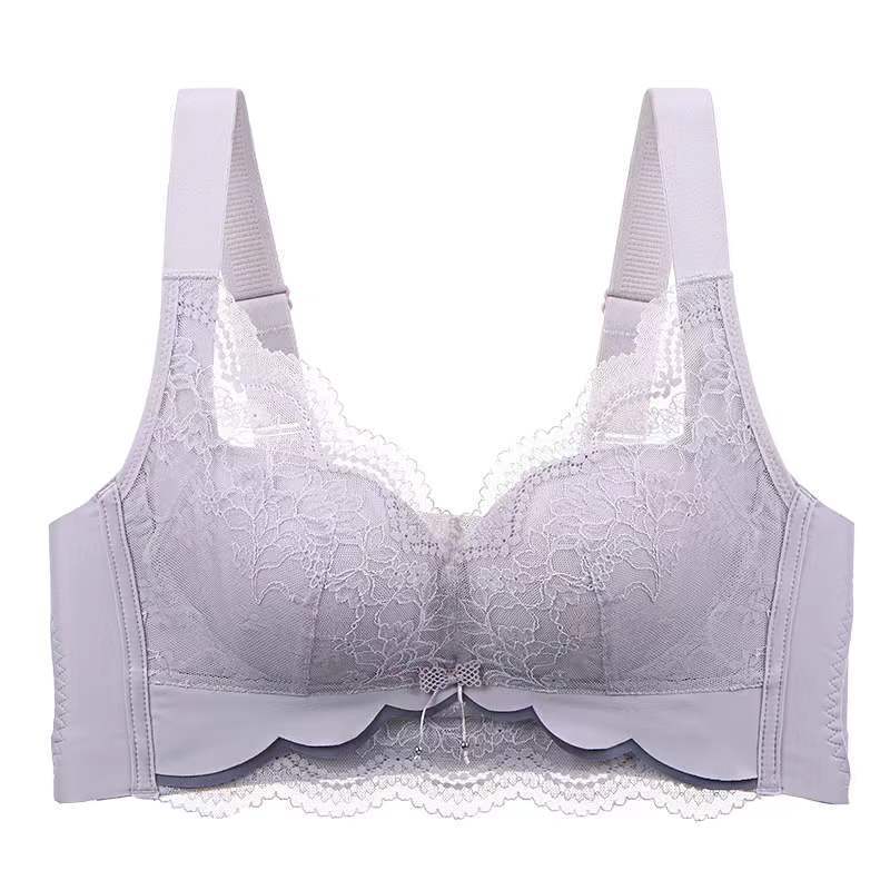 乳胶蕾丝性感无钢圈文胸罩能量石舒适聚拢上托调整型内衣女五排扣