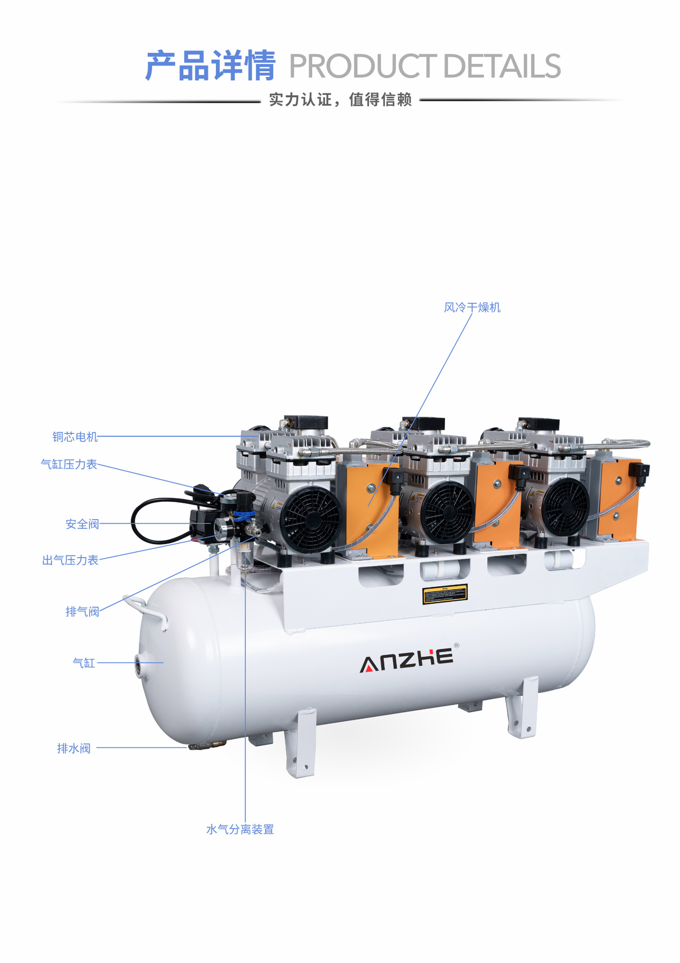 Dental Air Compressor Oil-Free Silent 90L Multi-Chair Air Pump for Dental Clinic Use Air Compressor Equipment