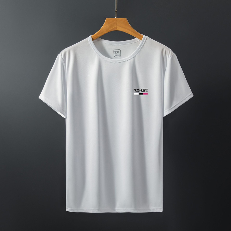 Stretch Young and Middle-aged New Fashion Shirt Trendy Brand Ice Silk Short-sleeved Mesh Summer Quick-drying Clothes plus size Round Neck Men