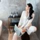 Yase [Xiangnai Huili] Spring and Summer Ice Silk Pajamas Women's Letter Printed Long Sleeve Pants High-grade Fragrant Style suit