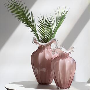 French Style Water Drop Wave Mouth Blown Glass Vase Simple Light Luxury Table Top Home Model Room Soft Decoration Decoration Ornaments