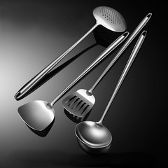 German-style antibacterial stainless steel cooking utensil set kitchen extended spatula, flipper, thickened heat-insulating slotted spoon, large frying spoon