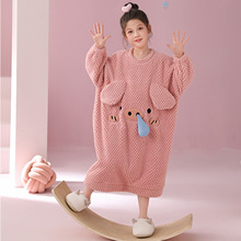 法兰绒儿童睡裙睡衣秋冬款加厚女童防踢被睡袍女孩珊瑚绒大童睡袋