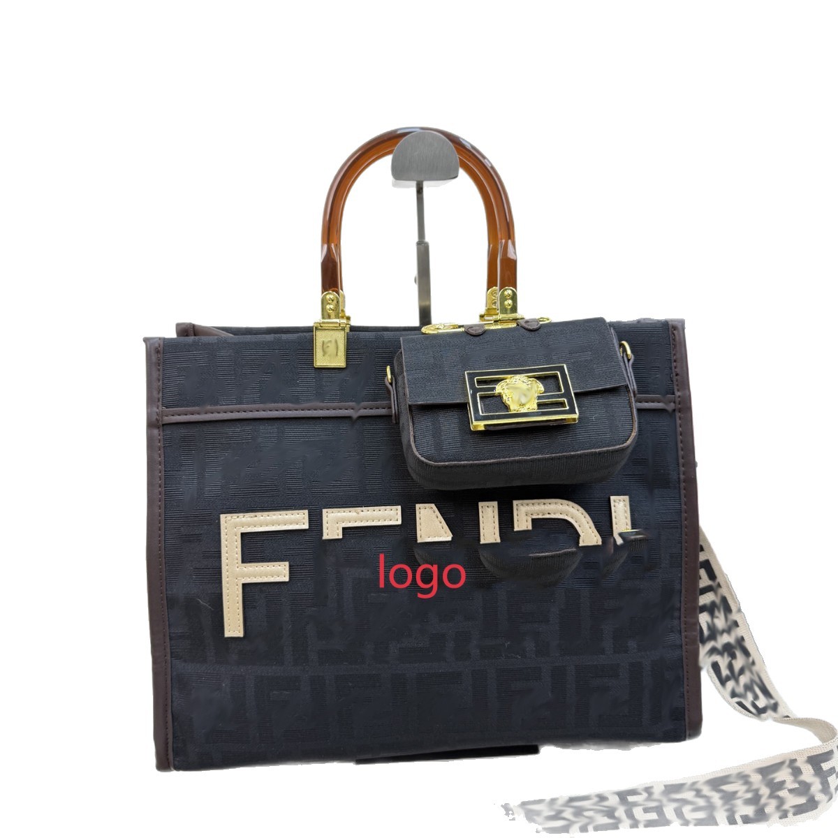 F家新款单肩手提包女2025新款欧美复古小众玳瑁手柄托特包大容量