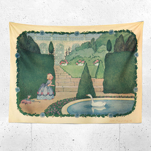 Vintage Fairy Tale Illustration Hanging Cloth Bedroom Princess Room Bedside Plush Tapestries Cute Wall Cloth Hanging Picture Background Cloth