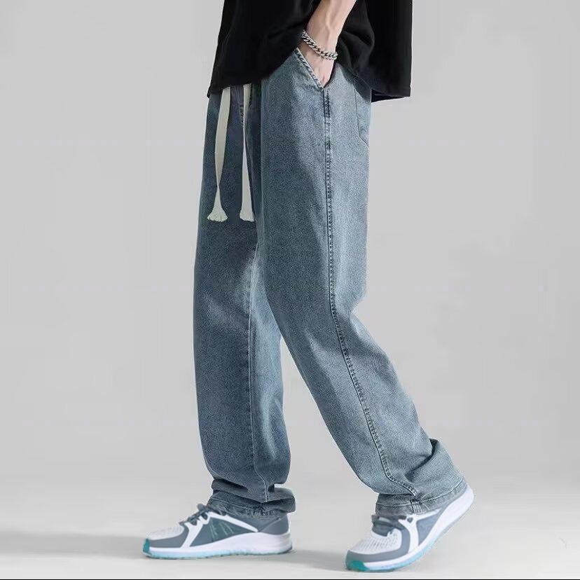 2025 New American Light Blue Jeans Men's Summer Thin Straight Loose Wide Leg Casual Long Pants for Men