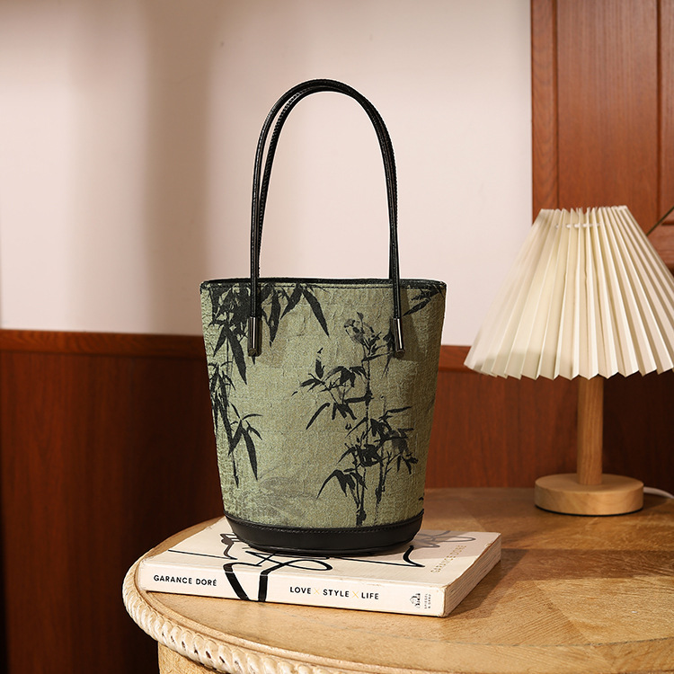 Ancient style printed handbag ancient style cheongsam banquet handbag ethnic style emerald bamboo leaf handbag Ancient style printed handbag ancient style cheongsam banquet handbag ethnic style emerald bamboo leaf handbag