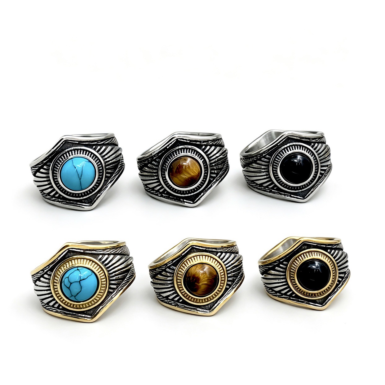 turquoise retro fashionable ring stainless steel hip-hop style