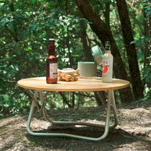 戶外便攜可折疊桌車載竹板桌對折鋁合金小圓桌露營簡易燒烤野餐桌