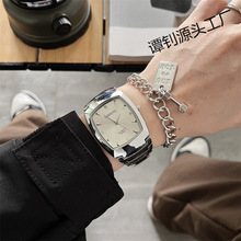 欧美霸气钢带手表男款潮流青少年简约时尚个性帅气初高中生方块表