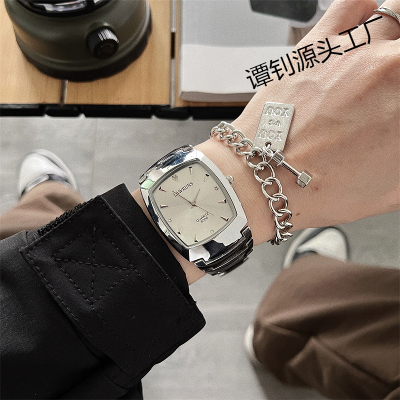 欧美霸气钢带手表男款潮流青少年简约时尚个性帅气初高中生方块表
