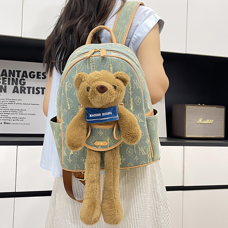 Cartoon adorable oso muñeca mochila de muñeca de gran capacidad de viaje mochila de lona nueva bolsa de comercio exterior