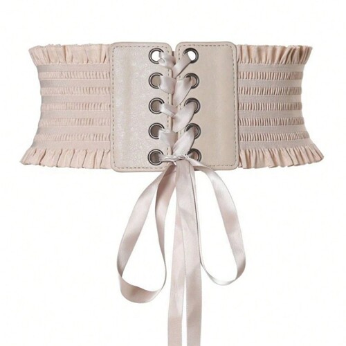 Women's adjustable sash with tassel tie, slimming belt, lace floral edge, wide waist closure with bow tie, trendy decorative waist cincher