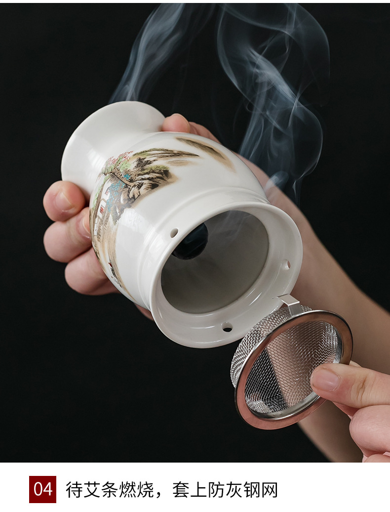 Ceramic Moxibustion Cup Massage Jar Multi-Function Warming Therapy Device for Home Body Care key features