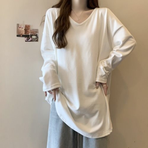 中长款遮屁股恤女秋冬大码领打底衫胖显瘦美式宽松慵懒风上衣|undefined